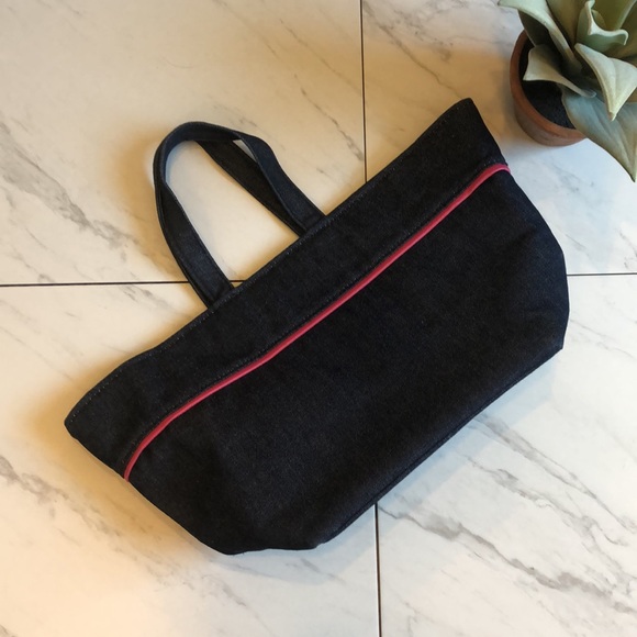 BOHO-LUSH Denim Look & Hot Pink Trim Interior Shoulder Travel/Beach Tote Bag - Picture 5 of 8